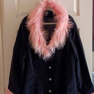 DOLLSKILL 3x GRAVE GIRLS black velvet pink faux fur on cuffs and collar JACKET